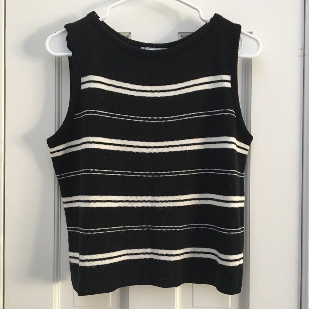 Macy's Black and White Striped Knit Vest